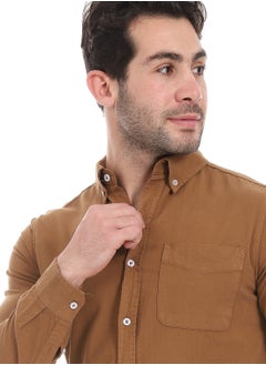 Andora Fitted Gabardine Casual Shirt_Brown  - Image 4