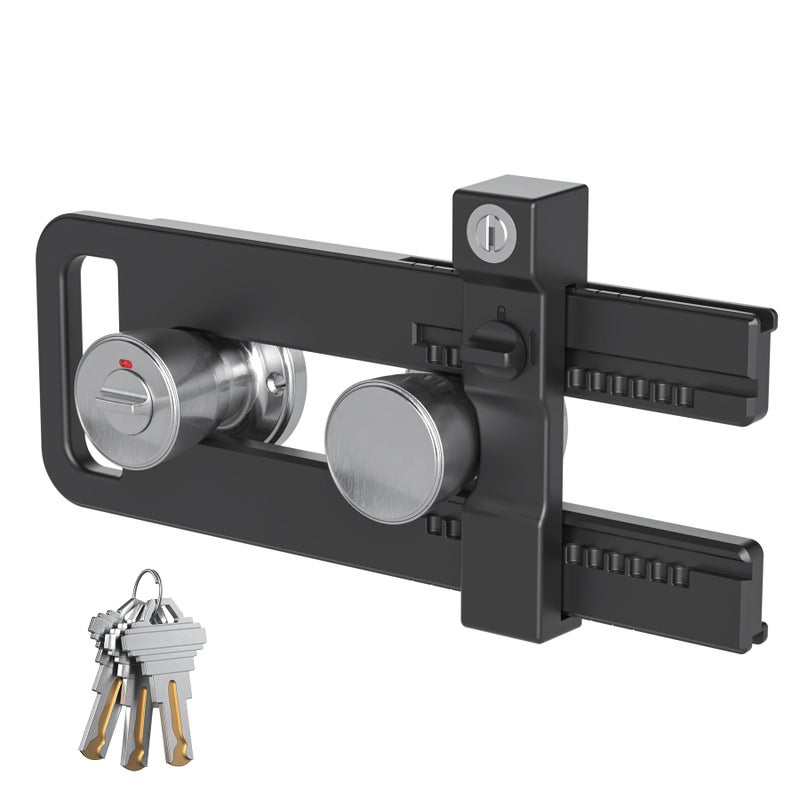 AST Double Door Lockout Device, French Door Reinforcement Lock with 3 Keys, Lockout to Double Door Knobset and Handleset, Childproof Door Lock, Premium Version (Matte Black with Key Alike) - Image 1