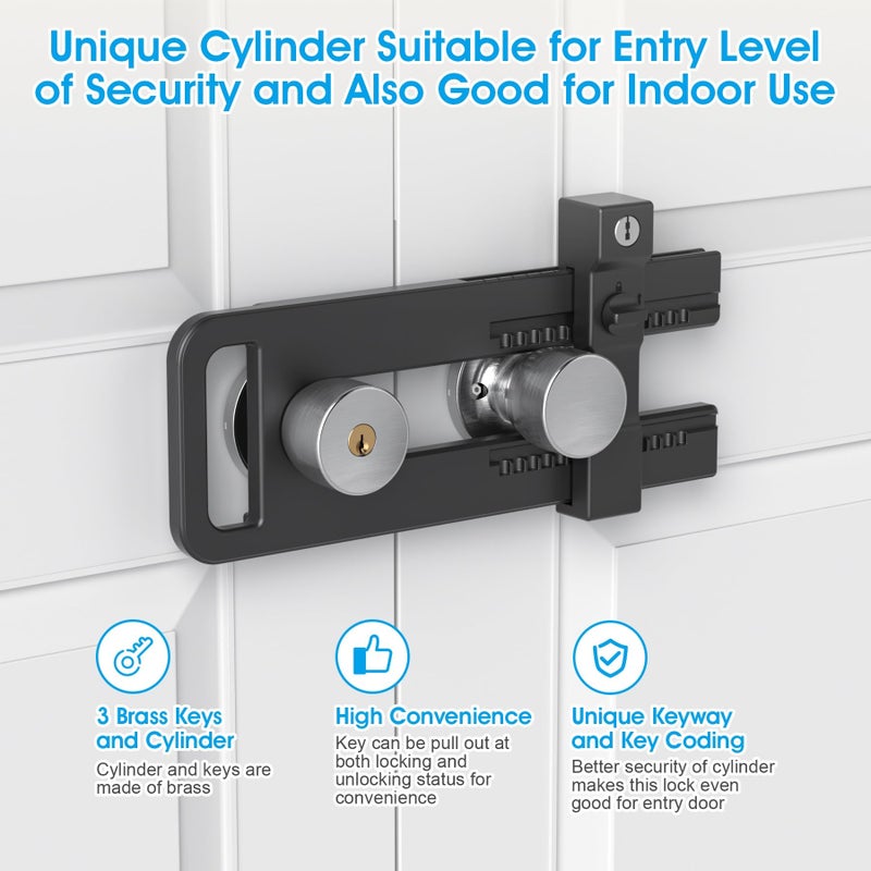 AST Double Door Lockout Device, French Door Reinforcement Lock with 3 Keys, Lockout to Double Door Knobset and Handleset, Childproof Door Lock, Premium Version (Matte Black with Key Alike) - Image 5