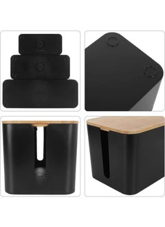 Generic Cable Management Box With Bamboo Lid Set Of 3 Cable Management Set Large u0026 Medium u0026 Small Wooden Grain Cable Organizer Box Side Grooving High Utility  - Image 4