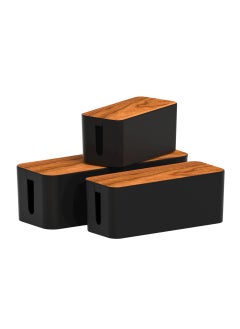 Generic Cable Management Box With Bamboo Lid Set Of 3 Cable Management Set Large u0026 Medium u0026 Small Wooden Grain Cable Organizer Box Side Grooving High Utility  - Image 1