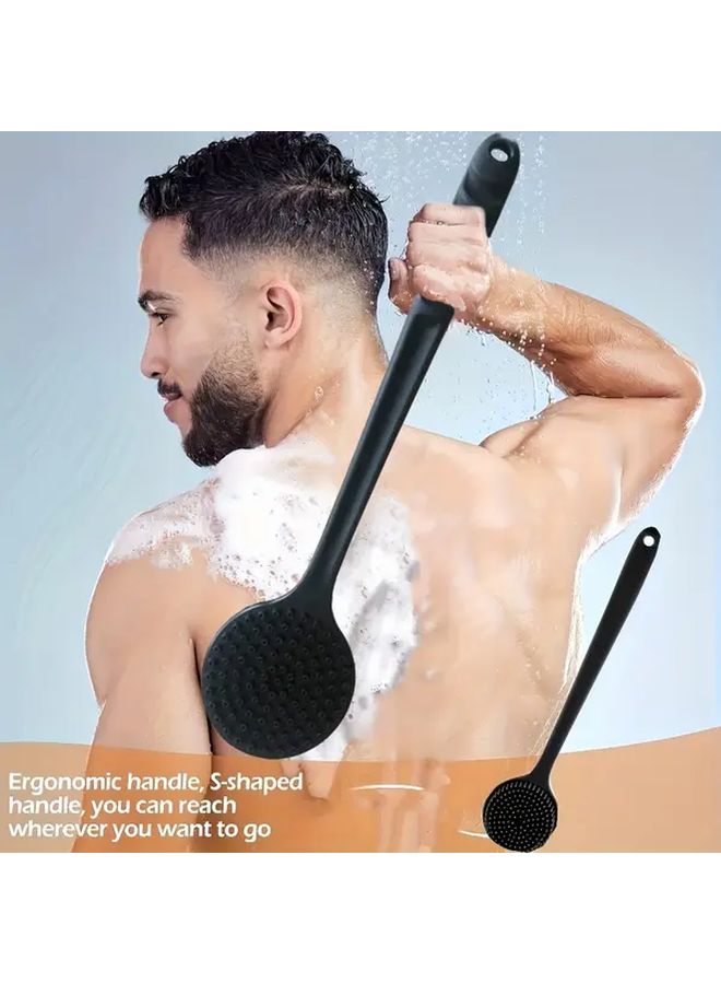 Long Handle Double Sided Gray Bath Brush With Soft Bristles Back Scrubber - Image 1