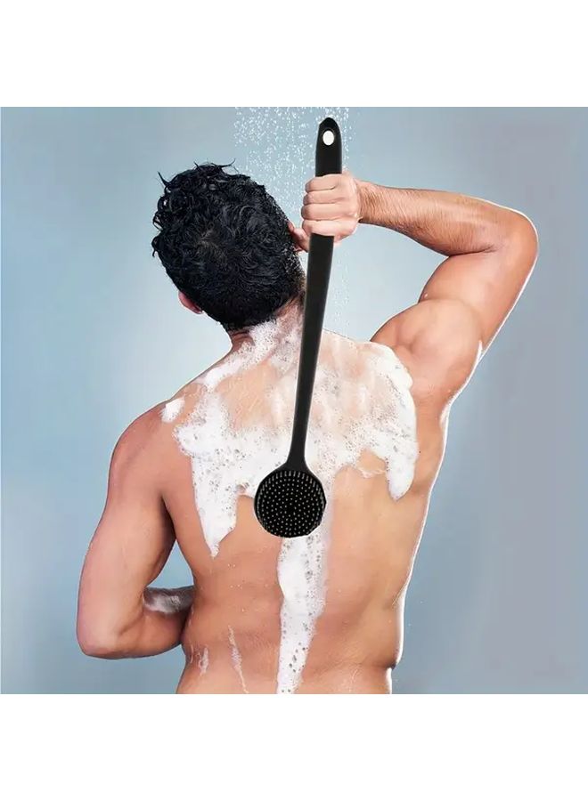 Long Handle Double Sided Gray Bath Brush With Soft Bristles Back Scrubber - Image 2