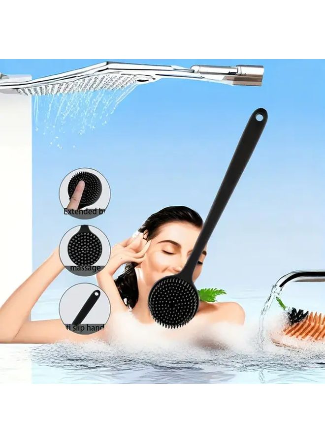 Long Handle Double Sided Gray Bath Brush With Soft Bristles Back Scrubber - Image 5