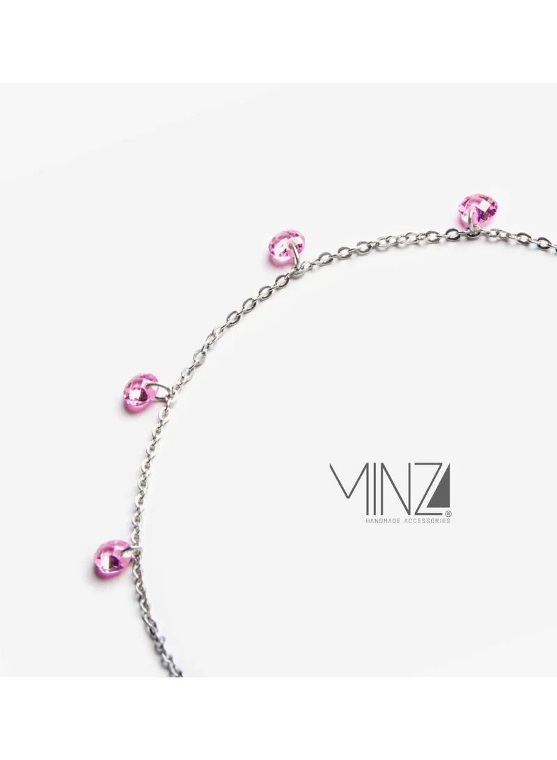 Minza  Minza “Spirea” Women’s Silver Anklet, Sterling Silver 925 with Pink Quartz Stones, Adjustable Chain Anklet, Jewelry for Casual & Special Occasion. for Women | Best Price UAE