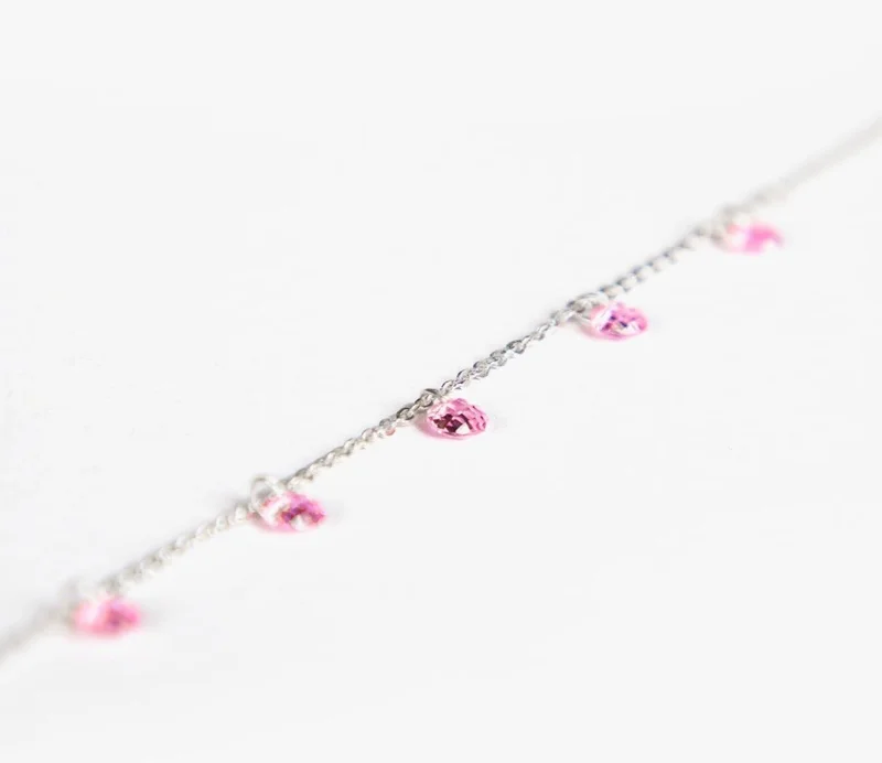 Minza  Minza “Spirea” Women’s Silver Anklet, Sterling Silver 925 with Pink Quartz Stones, Adjustable Chain Anklet, Jewelry for Casual & Special Occasion. for Women | Best Price UAE