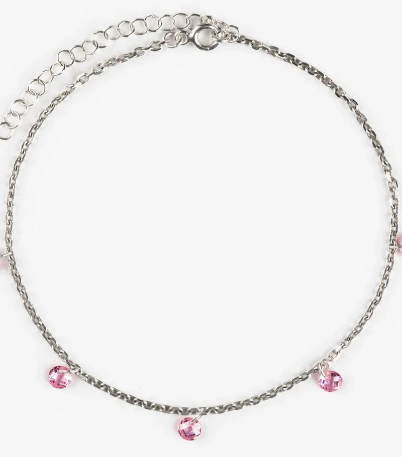 Minza  Minza “Spirea” Women’s Silver Anklet, Sterling Silver 925 with Pink Quartz Stones, Adjustable Chain Anklet, Jewelry for Casual & Special Occasion. for Women | Best Price UAE