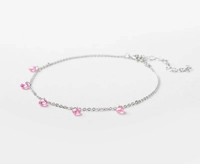 Minza  Minza “Spirea” Women’s Silver Anklet, Sterling Silver 925 with Pink Quartz Stones, Adjustable Chain Anklet, Jewelry for Casual & Special Occasion. for Women | Best Price UAE