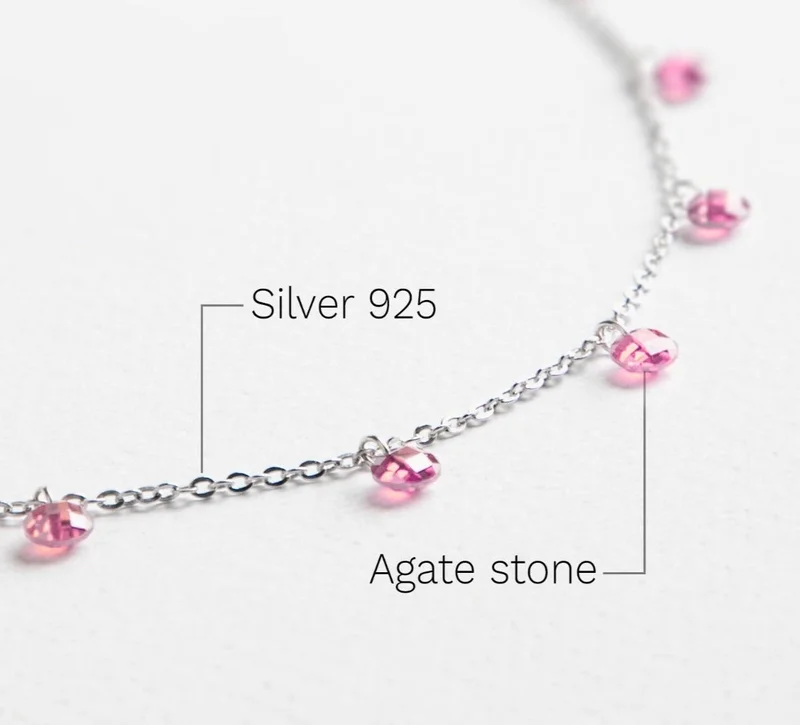 Minza  Minza “Spirea” Women’s Silver Anklet, Sterling Silver 925 with Pink Quartz Stones, Adjustable Chain Anklet, Jewelry for Casual & Special Occasion. for Women | Best Price UAE