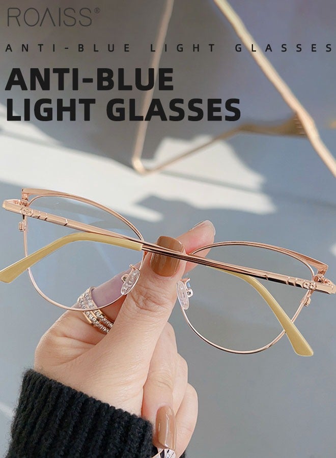 رويس نظارة نسائية لحجب الضوء الأزرق، نظارة عين القط للكمبيوتر وللقراءة والألعاب والتلفزيون والهواتف بفلتر الضوء الأزرق، نظارات الموضة المضادة لإجهاد العين والصداع، ذهبي وبني فاتح، 52 مم - Image 3