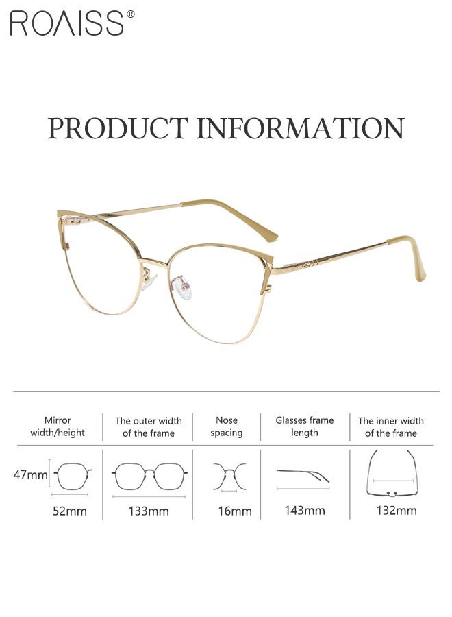 رويس نظارة نسائية لحجب الضوء الأزرق، نظارة عين القط للكمبيوتر وللقراءة والألعاب والتلفزيون والهواتف بفلتر الضوء الأزرق، نظارات الموضة المضادة لإجهاد العين والصداع، ذهبي وبني فاتح، 52 مم - Image 4