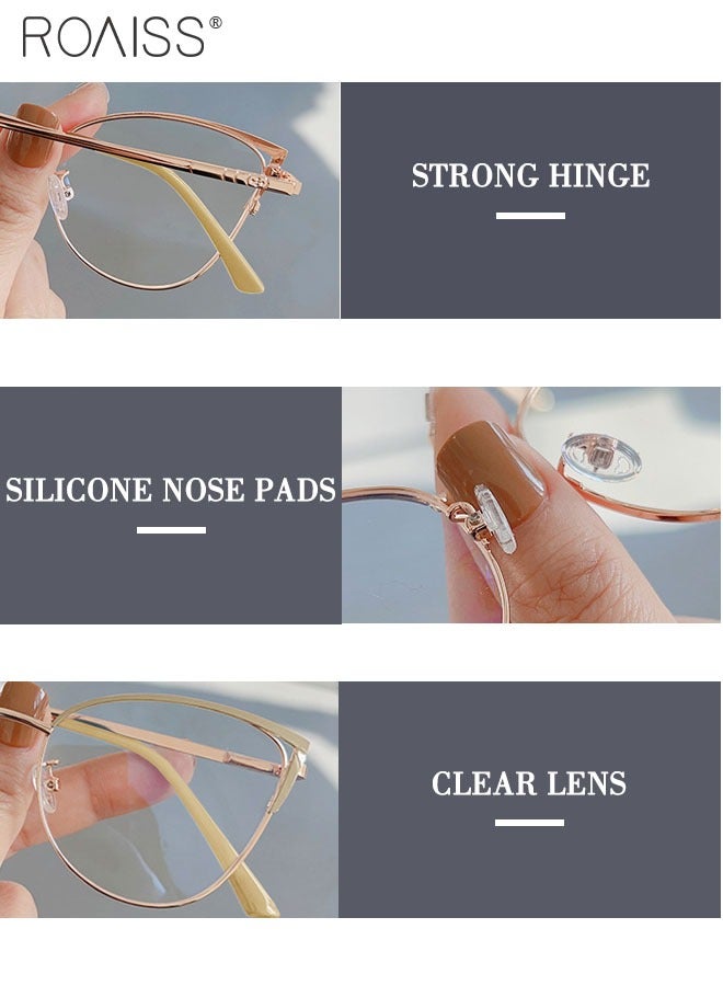 رويس نظارة نسائية لحجب الضوء الأزرق، نظارة عين القط للكمبيوتر وللقراءة والألعاب والتلفزيون والهواتف بفلتر الضوء الأزرق، نظارات الموضة المضادة لإجهاد العين والصداع، ذهبي وبني فاتح، 52 مم - Image 5