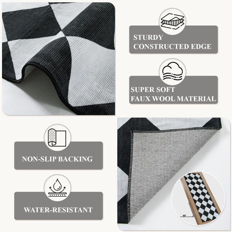 Beeiva Checkered Print Washable Rug Runners for Hallways Non Slip 2.5x10, Ultra Thin Black Kitchen Runner Stain Resistant Hallway Runner Rug 10 ft, Checkerboard Carpet for Bathroom Entryway Decor - Image 5