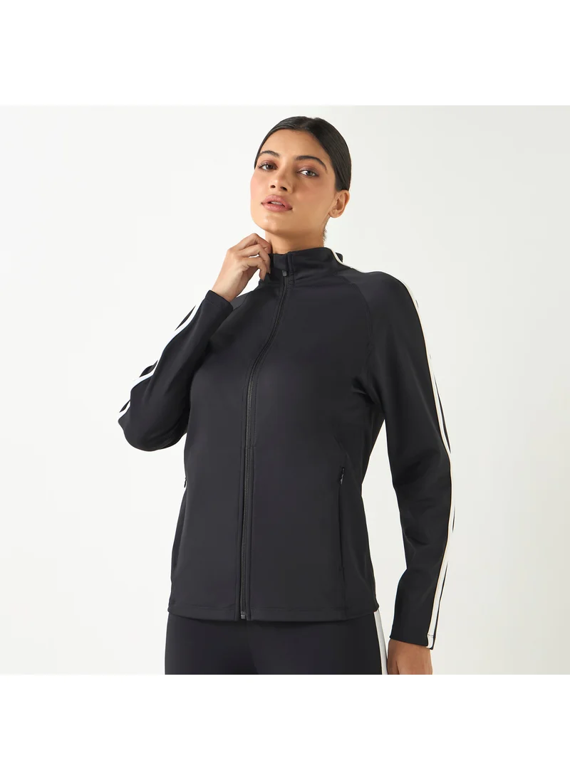ADOT by Splash Tape Detail Zip Through Jacket with Long Sleeves and Pockets