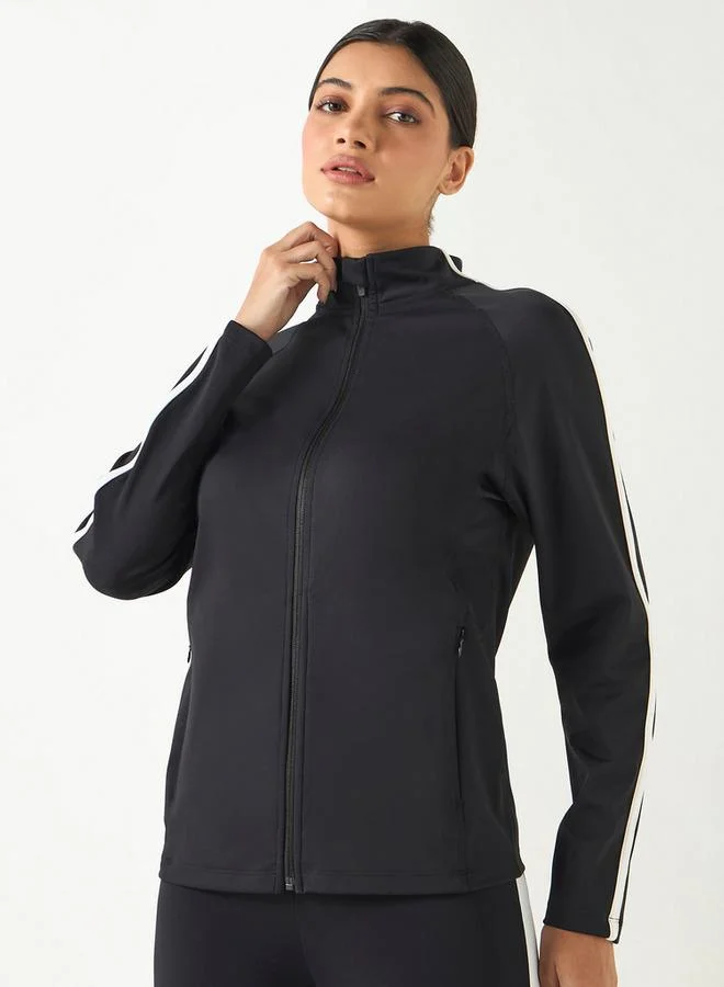 ADOT by Splash Tape Detail Zip Through Jacket with Long Sleeves and Pockets