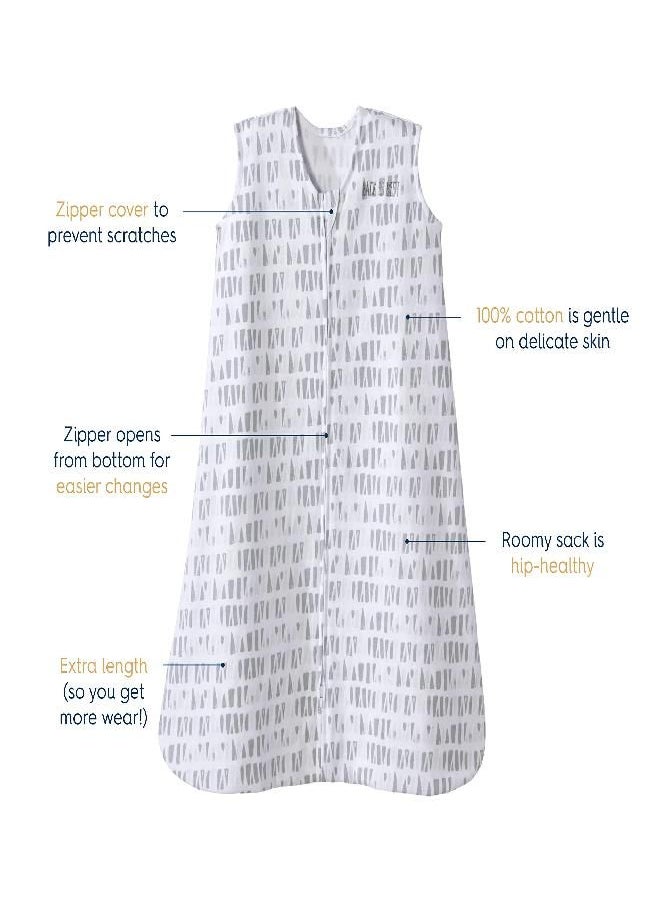 Halo - HALO Sleepsack, 100% Cotton Wearable Blanket, Swaddle Transition Sleeping Bag, TOG 0.5, Squares and Triangles, Grey, Medium - Image 1
