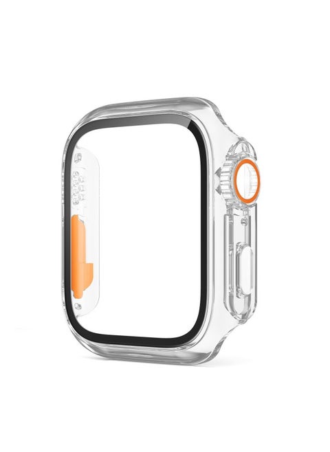 For Apple Apple Watch10 Case Second Change Ultra Scratch-resistant Appearance PC Case Film Integrated Protective Case-Color:Transparent + Orange-Dimensions:S10 46mm (with Opp Bag Packaging)