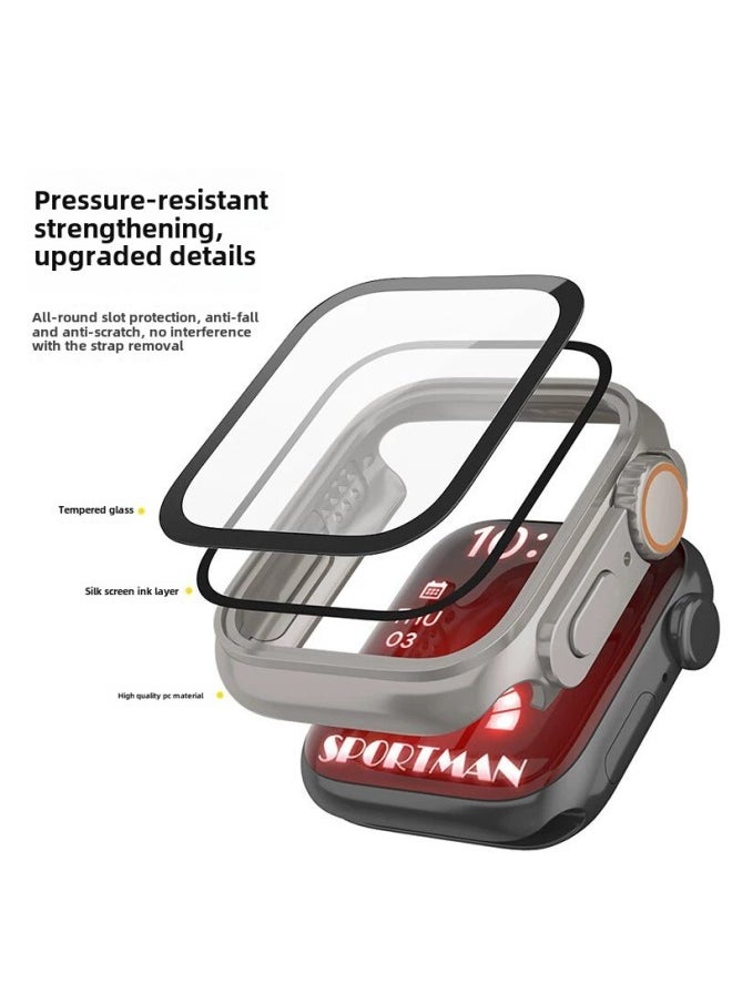 For Apple Apple Watch10 Case Second Change Ultra Scratch-resistant Appearance PC Case Film Integrated Protective Case-Color:Transparent + Orange-Dimensions:S10 46mm (with Opp Bag Packaging)