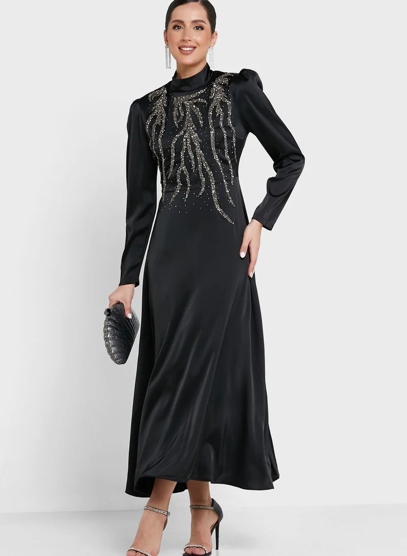 Khizana Embellished Puff Sleeve Dress