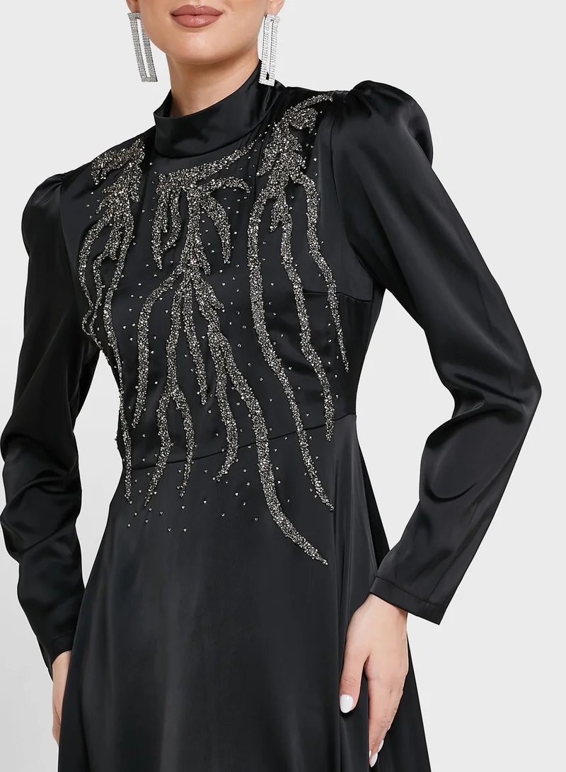 Khizana Embellished Puff Sleeve Dress