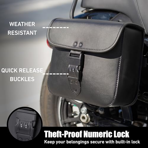 Nomad USA Nomad Leather Motorcycle Saddlebags Quick-Easy Universal Fit Throw Over Saddle Bags Cruiser Biker Side Bags (Black) - Image 2
