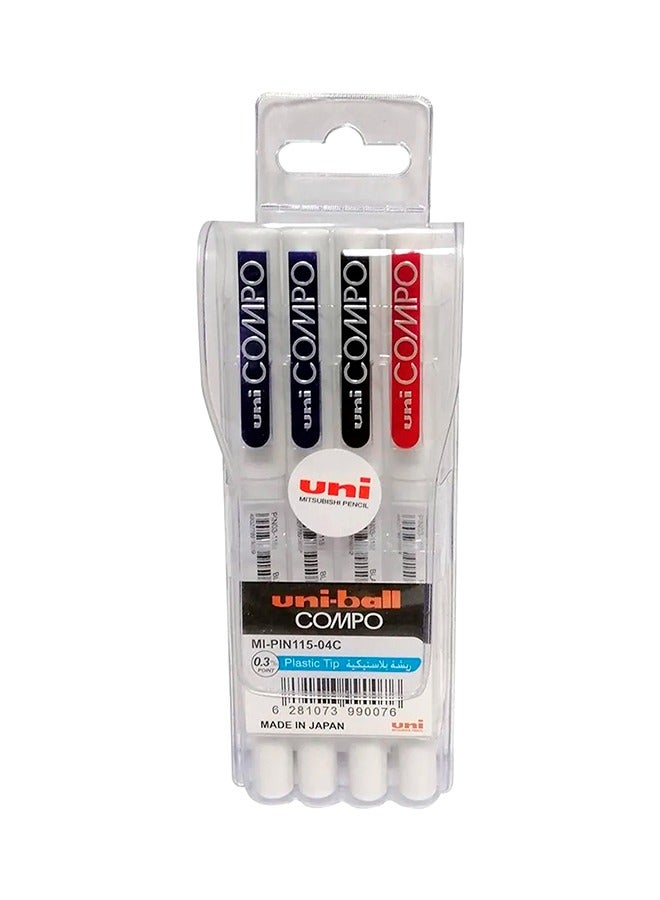 Uniball 4-Piece Uni Compo 0.3mm Tip Pen Multicolour