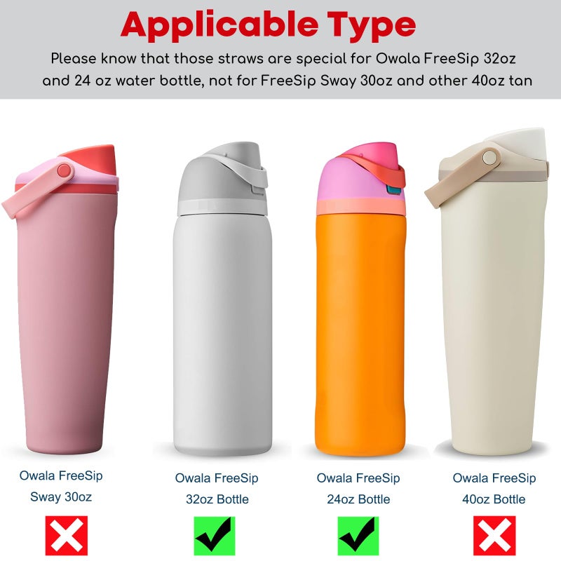 ALINK Stainless Steel Straws for Owala FreeSip Insulated Water Bottle 24 oz 32 oz, 6 Pack Reusable Metal Replacement Straws for 32oz 24oz Owala Freesip Cup Lid Only, Plus Straw Brush, Dishwasher Safe - Image 3