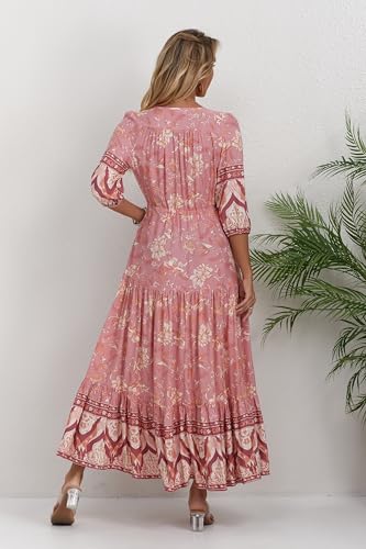 HECCPLI Women Short Sleeve V Neck Floral Print Casual Bohemian Maxi Dresses - Image 5