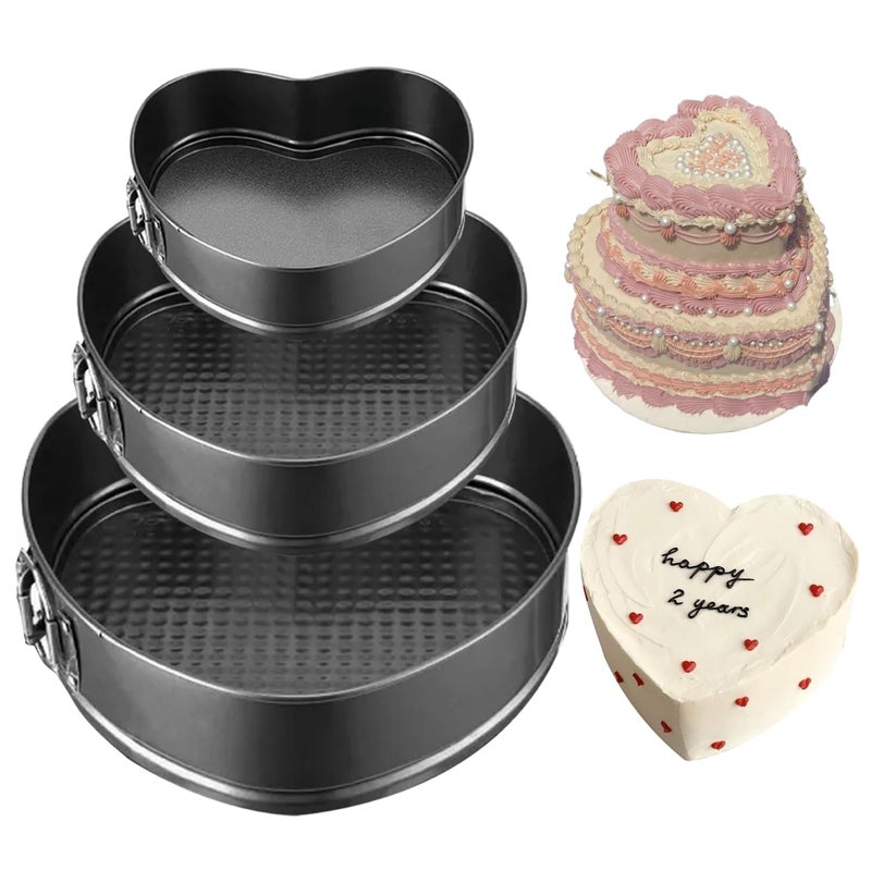 GZMAISULEE Springform Cake Pan Set of 3 4 7 9 Inch Heart Leakproof Nonstick Cheesecake Pans with Removable Bottom Carbon Steel Bakeware - Image 2