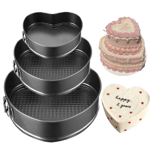 GZMAISULEE Springform Cake Pan Set of 3 4 7 9 Inch Heart Leakproof Nonstick Cheesecake Pans with Removable Bottom Carbon Steel Bakeware - Image 1