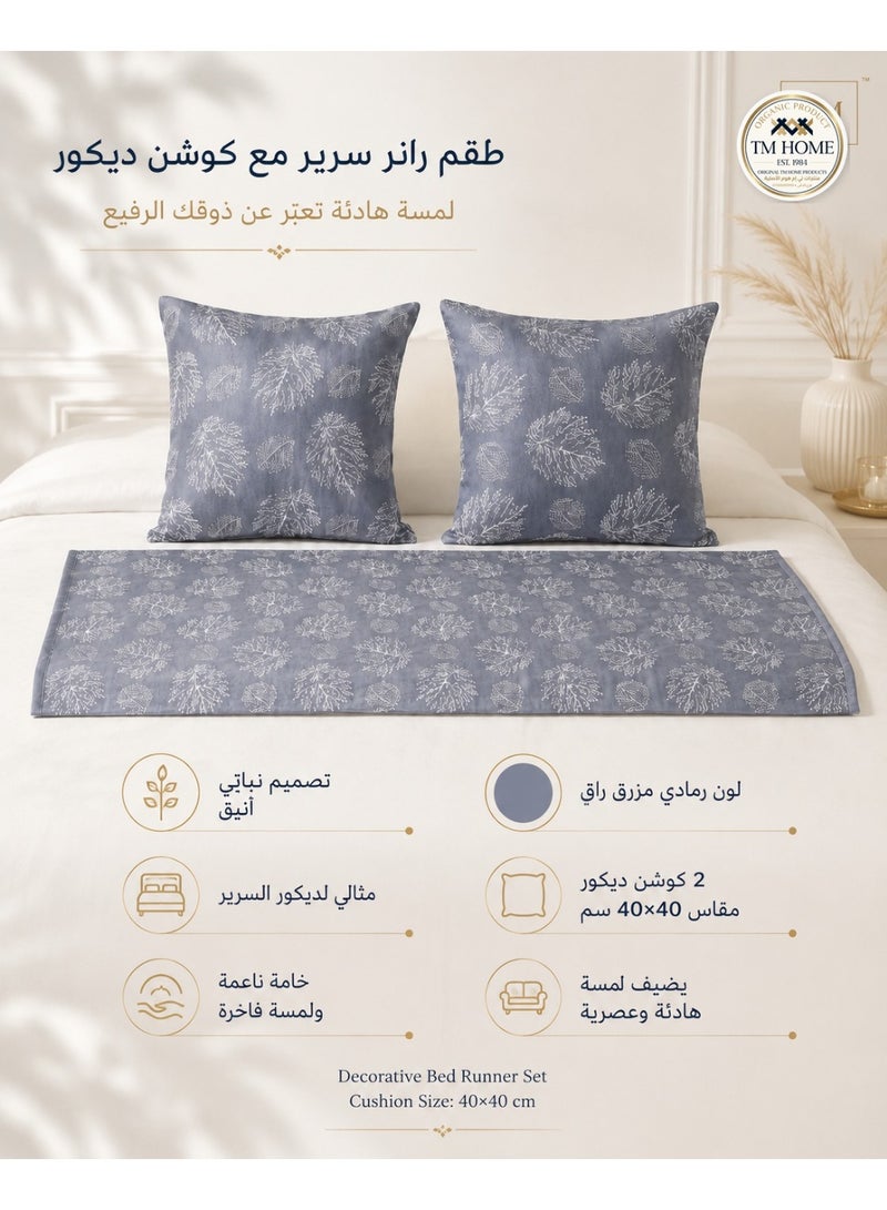 TM HOME Bed Runner Set with 2 Cushion Covers, 240 x 60 cm, Elegant Hotel-Style Bedroom Decor, Grey - Image 3