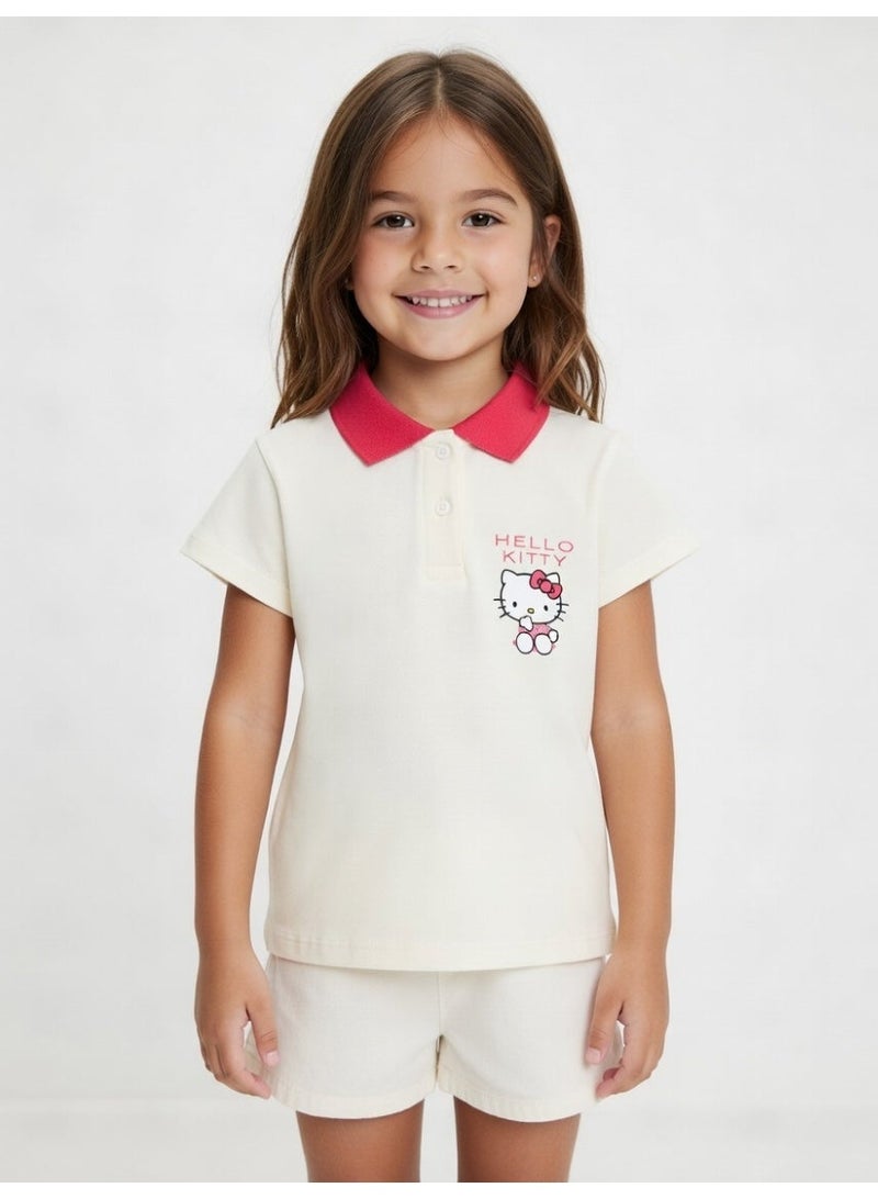 Hello Kitty | Girls Polo T-Shirt | Cream - Image 1