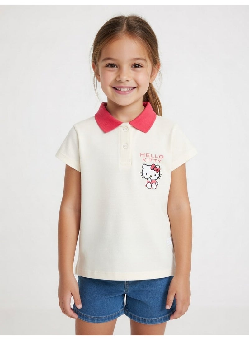 Hello Kitty | Girls Polo T-Shirt | Cream - Image 3