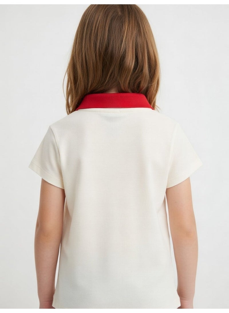 Hello Kitty | Girls Polo T-Shirt | Cream - Image 2