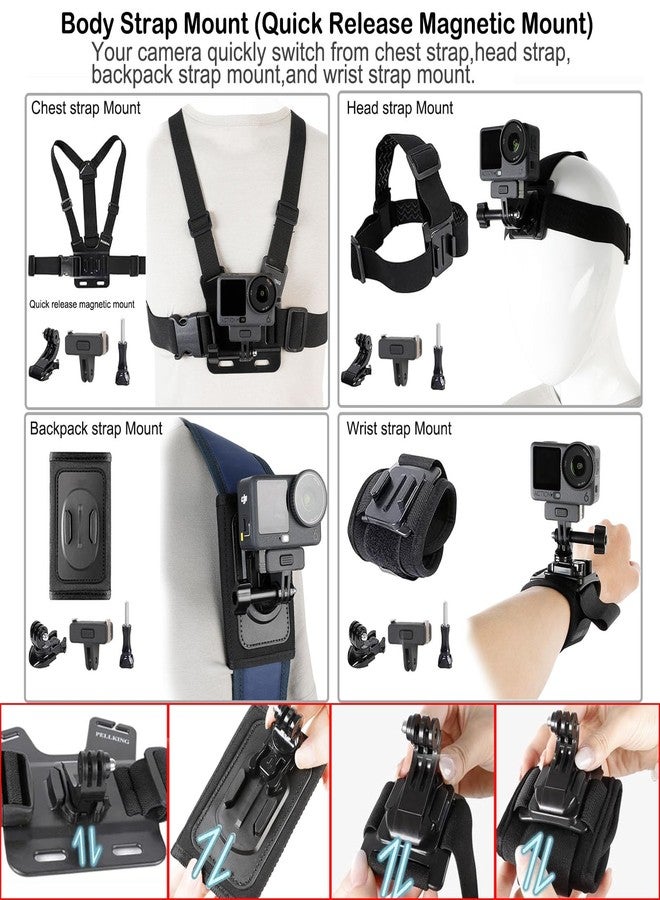 PellKing Accessories Kit for Osmo Action 6,Included Carrying Case with Belt,135cm Selfie Stick Tripod with Magnetic Mount,Magnetic Mount,Handlebar Mount,4 Pcs Body Strap Mount,Screen Protector - Image 4