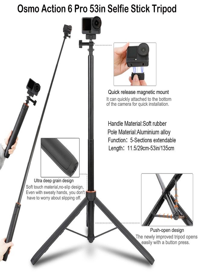 PellKing Accessories Kit for Osmo Action 6,Included Carrying Case with Belt,135cm Selfie Stick Tripod with Magnetic Mount,Magnetic Mount,Handlebar Mount,4 Pcs Body Strap Mount,Screen Protector - Image 2