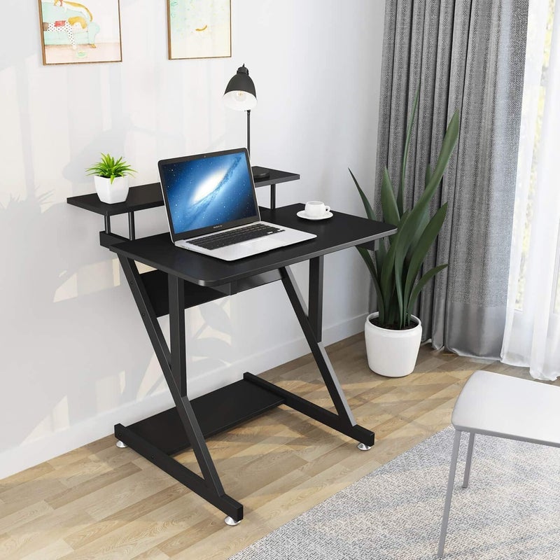 Dripex Computer Desk for Small Spaces, 27.5 inch Small Computer Desk, 3 Tier Compact Desk with Monitor Shelf and Bottom Storage Shelves, Space Saving Desk, Black - Image 2