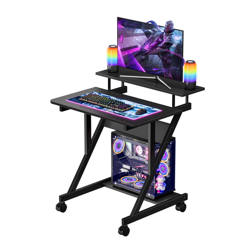 Dripex Computer Desk for Small Spaces, 27.5 inch Small Computer Desk, 3 Tier Compact Desk with Monitor Shelf and Bottom Storage Shelves, Space Saving Desk, Black - Image 1