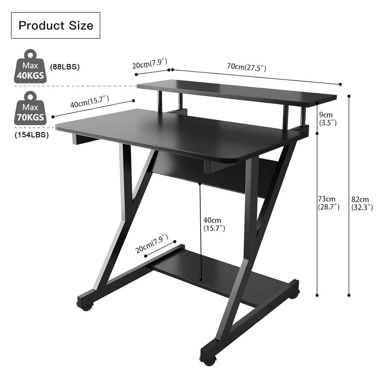 Dripex Computer Desk for Small Spaces, 27.5 inch Small Computer Desk, 3 Tier Compact Desk with Monitor Shelf and Bottom Storage Shelves, Space Saving Desk, Black - Image 3