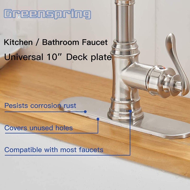 Green Spring Brushed Nickel Faucet Plate, Greenspring Sink Hole Cover, Faucet Deck Plate Round 10" Bathroom or Kitchen Sink Faucet 1 or 3 Hole Cover Deck Plate - Sink Faucet Hole Cover for Vanity Sink Faucet - Image 3
