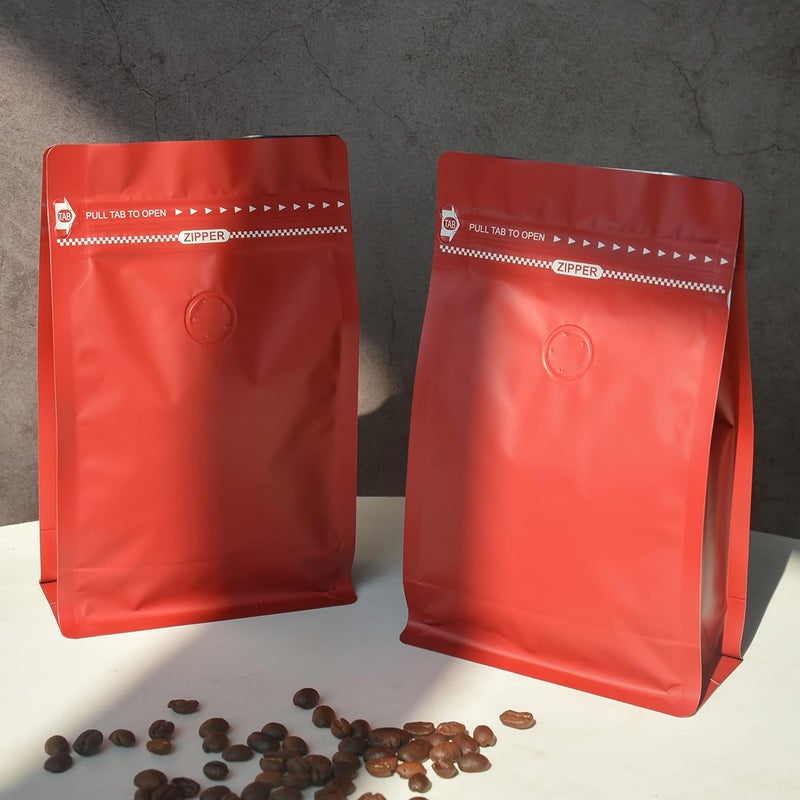 felipack 100 Count 8oz Red Coffee Bags with Aluminum Foil Liner, High Barrier Coffee Pouches with Degassing Valve, Ziplock Food Storage Bags with Pull Tape, Pack of 100, 6oz/0.5lb/250gram - Image 5