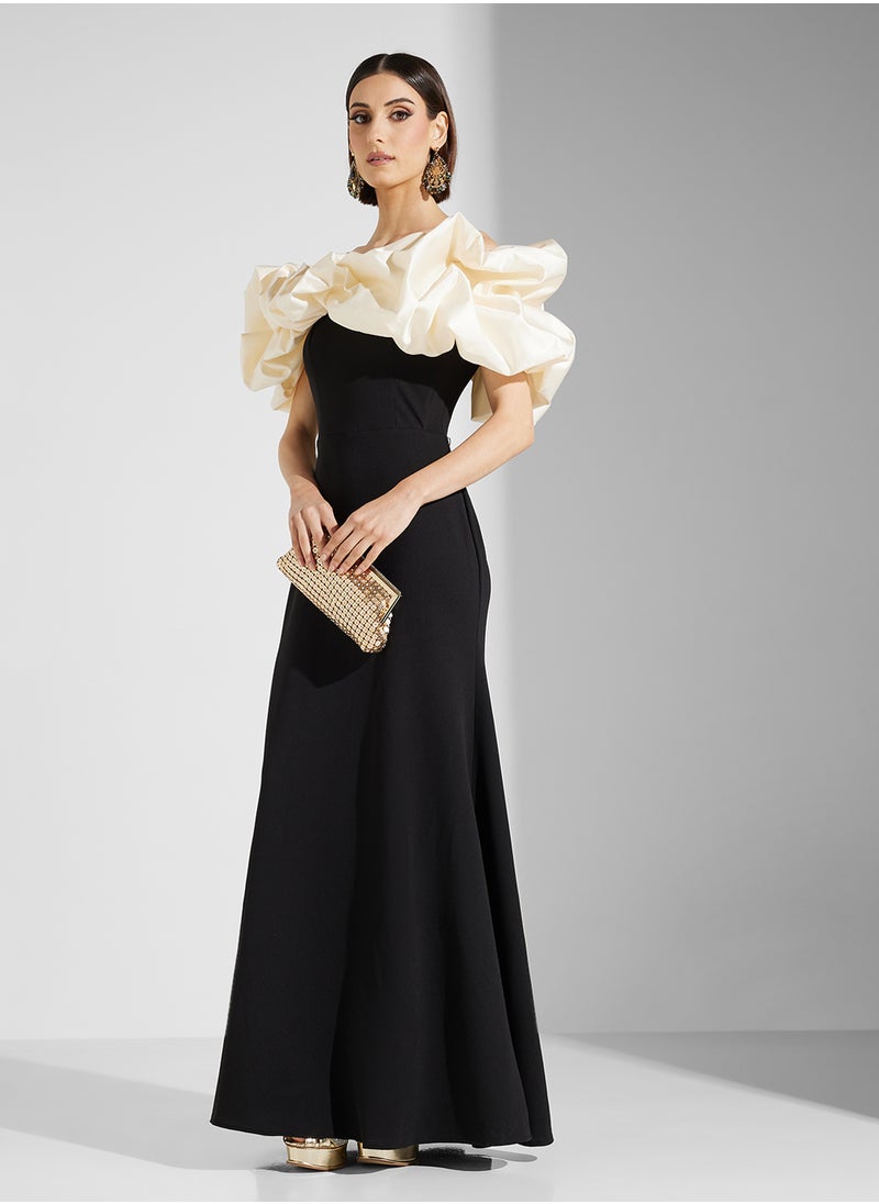 Namshi x Two Toned Off Shoulder Dress With Statement Ruffles  - Image 1