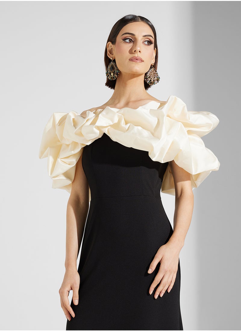 Namshi x Two Toned Off Shoulder Dress With Statement Ruffles  - Image 3