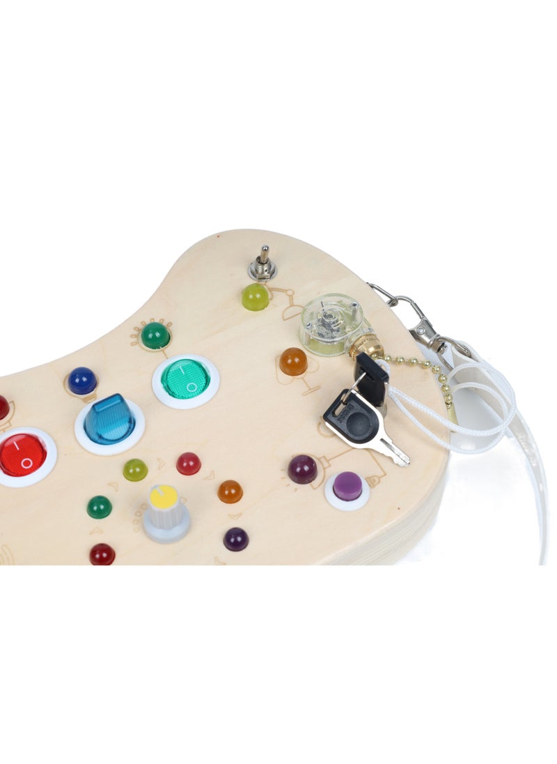 Busy Board For Toddlers Toys 1-3, Wooden Montessori Busy Board with LED Light for 2-4, Switch Activity Board Car Ride Travel Toys  - Image 3