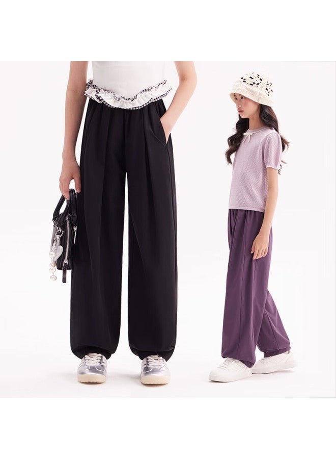 MIIOW Girls' Pants Spring And Autumn New Style Big Kids Casual Umbrella Pants Wide Leg Pants Black 150 - Image 3