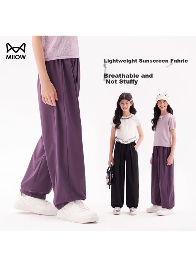 MIIOW Girls' Pants Spring And Autumn New Style Big Kids Casual Umbrella Pants Wide Leg Pants Black 150 - Image 4