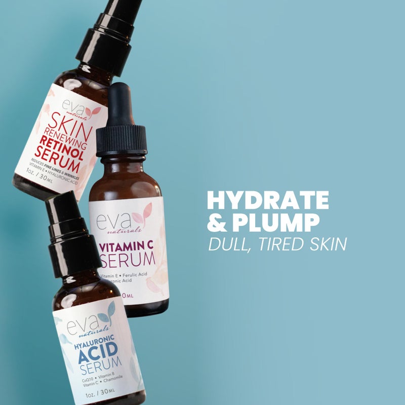 Eva Naturals Anti-Aging Serum Set â€“ Vitamin C, Retinol & Hyaluronic Acid Serums for Face, Hydrating Bundle for Skin, Fine Lines, Wrinkles, Collagen, Firming, Plumping, Radiance & Youthful Hydration - Image 4