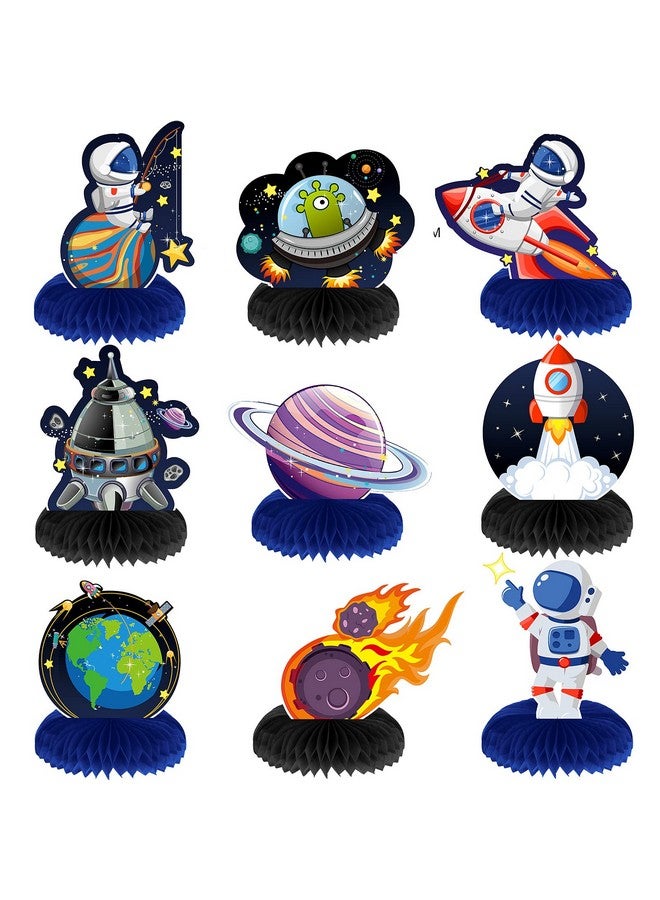 Marspark 9 Pieces Outer Space Themed Honeycomb Centerpiece Outer Space Party Decorations Birthday Party Table Toppers Double Sided Table Decorations Planet Rocket Astronaut Ufo Solar System Party Supplies - Image 1