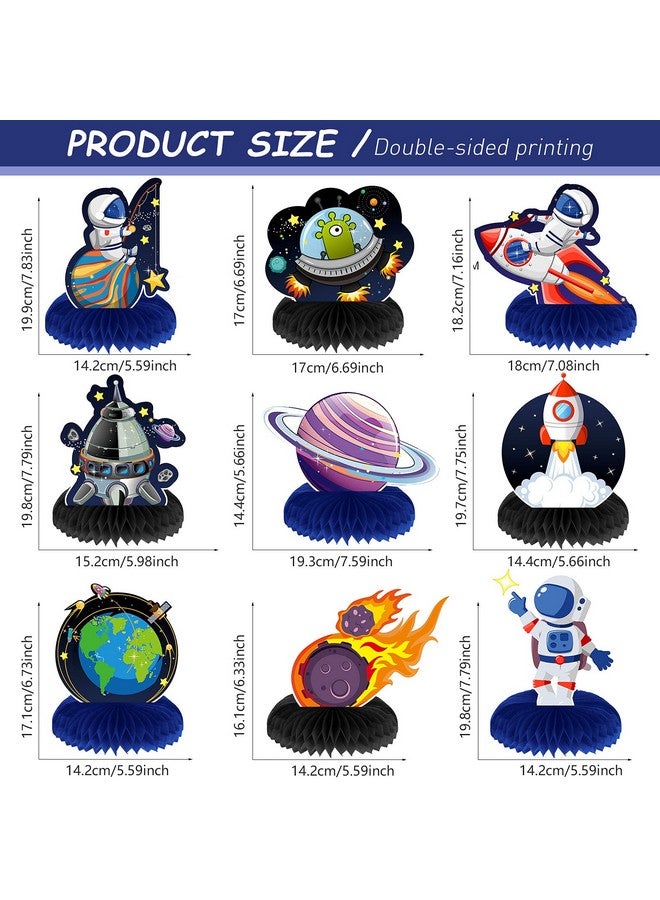 Marspark 9 Pieces Outer Space Themed Honeycomb Centerpiece Outer Space Party Decorations Birthday Party Table Toppers Double Sided Table Decorations Planet Rocket Astronaut Ufo Solar System Party Supplies - Image 2