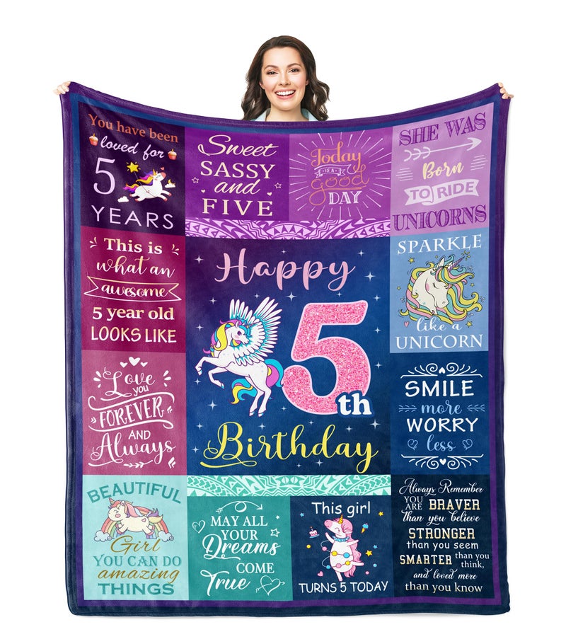 Solzien 5 Year Old Girl Birthday Gift Ideas Blanket 40x50 5th Birthday Gifts for GirlsDaughterGranddaughter 5th BDay Decorations